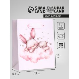 Пакет подарочный вертикальный «Зайка»,  S 12 × 15 × 5,5 см